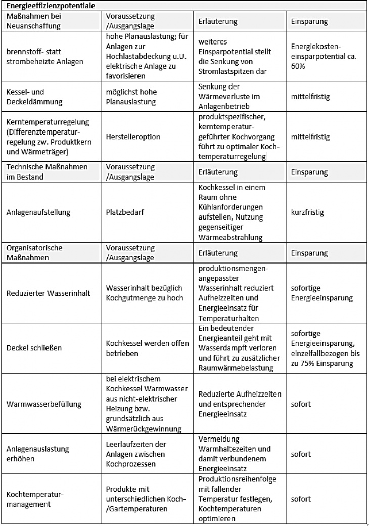 Effizienzpotentiale Kochkessel